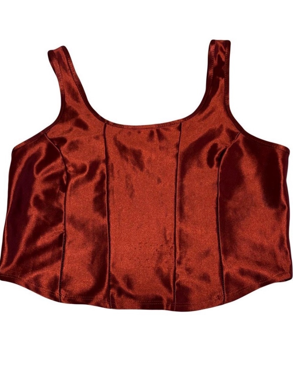 Satin Rust Red Crop Tank Top - Women's Sleek Strappy Crop